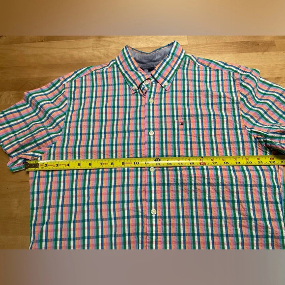 Tommy Hilfiger Short Sleeve Button Down Seersucker Colorful Shirt Size Large EUC - Picture 11 of 13